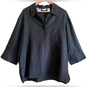 Malcolm & Co. 100% Irish Linen Relaxed-Fit Minimalist Boho Lightweight Blouse 1X